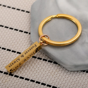 Minimalist gold stainless steel cube keychain with romantic Forever & Always engraving