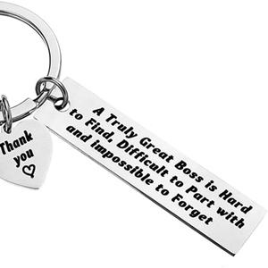 Polished stainless steel boss appreciation keychain with engraved rectangular pendant