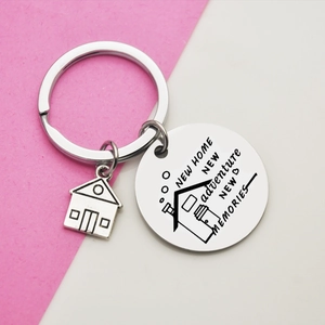Stainless Steel New Home Keychain Engraved New Adventure New Memories House Pendant Housewarming Gift Key Ring Jewelry