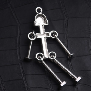 Mechanical screw robot keychain with movable limbs in silver metal finish