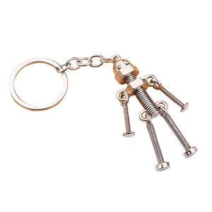 Creative silver metal robot keychain made of screws and nuts with movable limbs