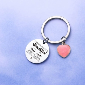 Porte-clés en acier inoxydable avec cœur pailleté et message gravé inspirant pour femmes