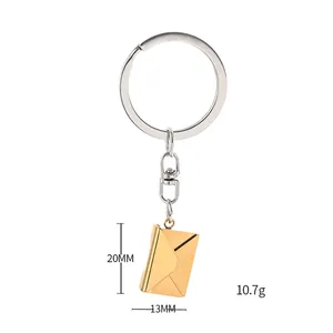 Creative stainless steel envelope keychain with gold pendant for couples and engraving