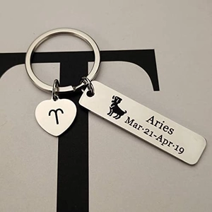 Stainless Steel Zodiac Keychain With Heart Pendant Laser Engraved Constellation Logo For Student Backpack Key Chain Gift