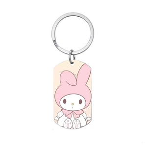 Custom My Melody stainless steel keychain with rectangular pendant and cartoon print