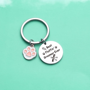 Best Fluffin' Groomer Ever Stainless Steel Keychain With Cute Pink Paw Print Charm Pet Groomer Professional Tool Pendant Jewelry Gift For Women