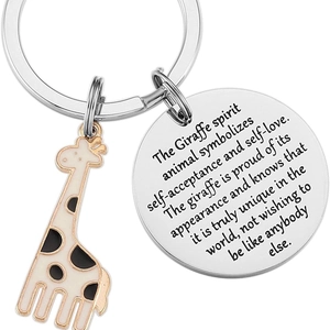 Porte-clés girafe en émail mignon avec un pendentif en acier inoxydable gravé