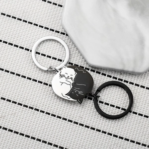 Cute Stainless Steel Yin Yang Cat Keychain Set For Couples Black White Cartoon Animal Pendant Key Ring Friendship Gift