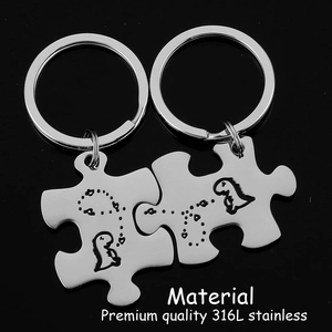 Dinosaur Puzzle Stainless Steel Keychain Couple Gift For Best Friends Cute Engraved Puzzle Piece Key Ring Valentine Day