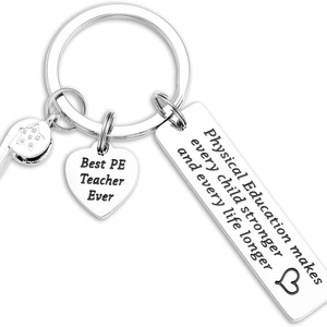 Stainless steel teacher keychain with whistle and engraved heart pendant for PE gift
