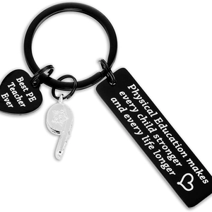Stainless steel PE teacher keychain with whistle and engraved motivational heart pendants