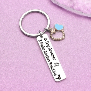 Dog Groomer Gift Keychain I Make Bitches Beautiful Engraved Stainless Steel Key Ring With Gold Hollow Heart Pendant For Groomers