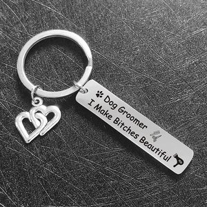 Portachiavi per Toelettatore per Cani in Acciaio Inossidabile Divertente Regalo Inciso Portachiavi in Metallo Pendente per Borsa per Amanti dei Cani