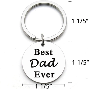 Polished stainless steel keychain with Best Dad Ever engraving and 1.2 inch dimensions