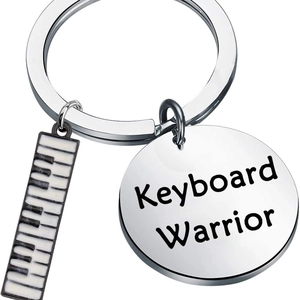 Portachiavi Keyboard Warrior in acciaio inox con ciondolo a pianoforte per musicisti