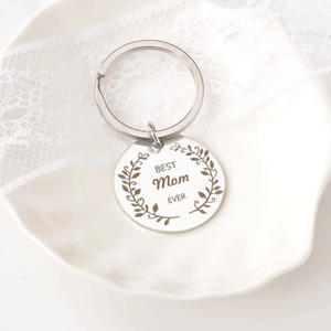 Best Mom Ever Stainless Steel Keychain Round Pendant Silver Lettering Wreath Keyring Mother Day Gift Accessories For Women