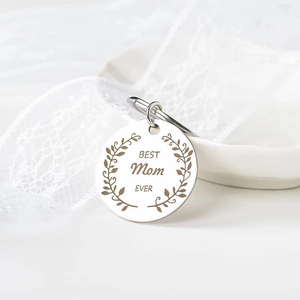 Polished stainless steel Best Mom Ever round keychain pendant on elegant lace
