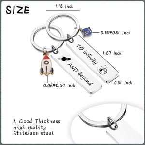 Stainless steel rocket and planet couple keychain set with to infinity engraving