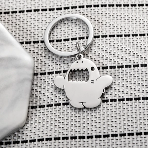 Porte-Clés en Acier Inoxydable Monstre de Dessin Animé Pendentif Creux Bouche de Requin Cadeau Amusant pour Amis Famille