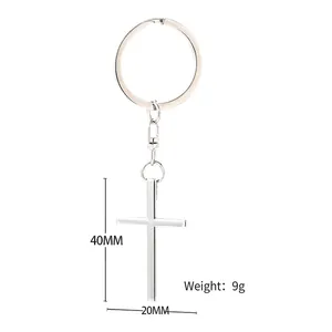 Minimalist silver metal cross keychain pendant for car keys and backpacks 40mm