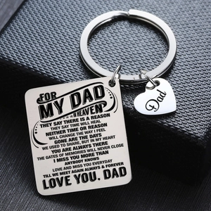 Polished stainless steel Father's Day keychain with engraved memorial poem and heart tag