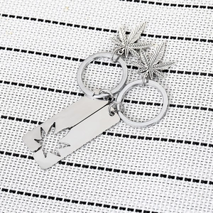 Stainless Steel Maple Leaf Couple Keychain Set Interlocking Puzzle Pendant Key Ring For Lovers Best Friends Gift