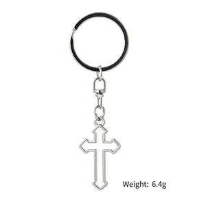 Minimalist hollow cross keychain in polished silver metal for backpack hanging decoration