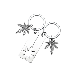 Polished stainless steel maple leaf puzzle keychains set for couples and best friends