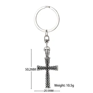 Portachiavi vintage a croce in argento con motivo a trama ritorta e pendente stile punk