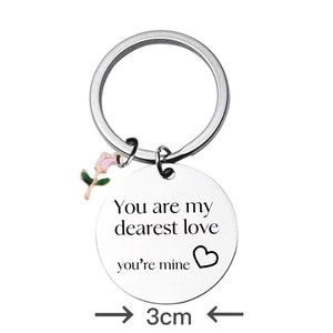 Rose stainless steel keychain with 'You are my dearest love' engraving, 3cm pendant