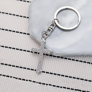 Shiny Rhinestone Cross Keychain Zinc Alloy Silver Backpack Pendant Religious Gift For Women Minimalist Ins Style Key Ring