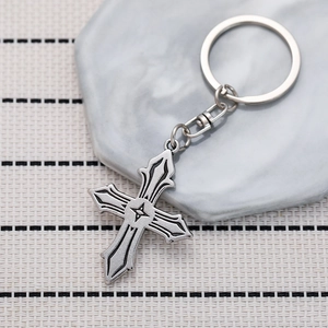 Vintage Gothic Cross Zinc Alloy Keychain Antique Silver Embossed Cross Pendant Keyring For Car Keys Backpack Accessory Unisex Gift