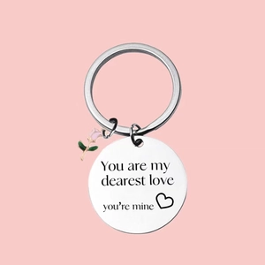 Stainless Steel Keychain Engraved Lettering You Are My Dearest Love Pink Rose Charm Heart Pendant Keyring Couple Valentine Day Gift