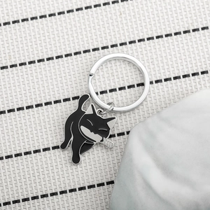 Funny black cat with knife keychain made of stainless steel for backpack or keys