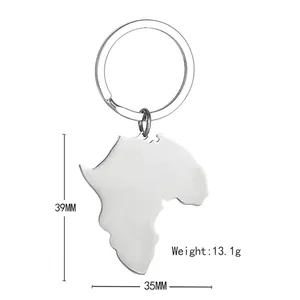 Schlüsselanhänger Afrika-Karte aus Edelstahl, poliert, 39 mm x 35 mm, modernes Silber-Design