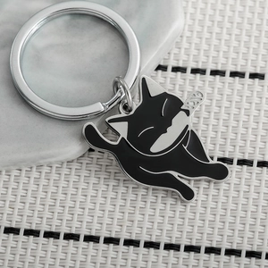 Cute black cat with knife keychain made of polished alloy and enamel for backpacks