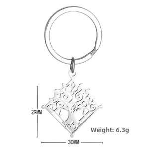 Detail of stainless steel tree keychain pendant showing 29mm by 30mm dimensions and 6.3g weight