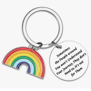 Stainless Steel Rainbow Keychain With Inspirational Journey Quote Circular Pendant Mother Day Birthday Gift For Men Women
