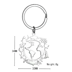 Porte-clés moderne en acier avec carte du monde et animaux marins, taille 34mm x 32mm