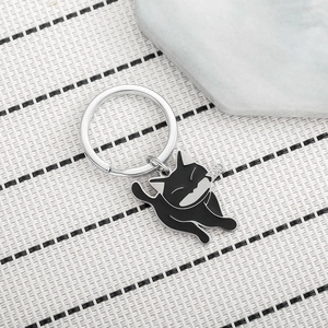 Funny black cat with knife stainless steel keychain pendant for backpacks and gifts