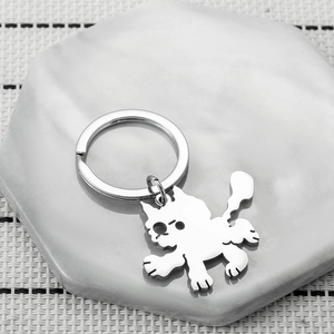 Cute Labubu cartoon character stainless steel keychain for backpacks with silver finish