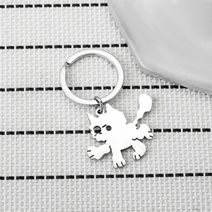 Cute Stainless Steel Cat Keychain Hollow Cartoon Animal Monster Key Ring Backpack Charm For Student Unisex Gift Jewelry