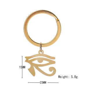 Golden stainless steel Eye of Horus keychain, 23mm x 15mm Egyptian pendant charm
