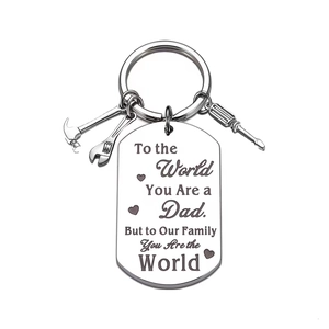 Stainless steel dog tag keychain with mini tool charms for Father's Day gift