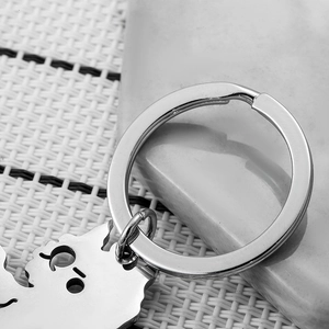Polished silver stainless steel keychain detail showing the smooth metal finish and keyring