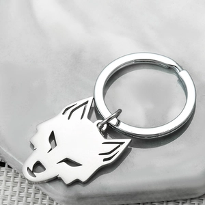 Minimalist Stainless Steel Hollow Wolf Head Keychain For Men Women Geometric Animal Pendant Car Key Ring Jewelry Gift