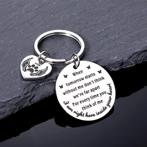 Porte-clés Commémoratif pour Animaux en Acier Inoxydable Perte de Chien Empreinte de Patte Cœur Aile Pendentif Cadeau de Sympathie