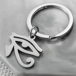 Ancient Egyptian Eye of Horus stainless steel keychain pendant with polished silver finish