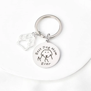 Best Dog Mom Ever Stainless Steel Keychain Funny Cartoon Dog Engraved Key Ring With Paw Charm Gift For Pet Lovers