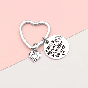 Polished heart shaped stainless steel teacher gift keychain with rainbow engraving